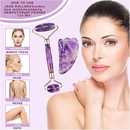 Amethyst Roller Set Heart Shaped Gua Sha Massager