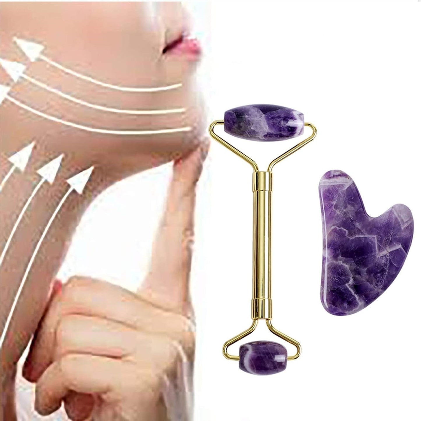 Amethyst Roller Set Heart Shaped Gua Sha Massager
