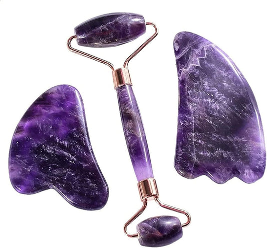 Amethyst Roller Set Heart Shaped Gua Sha Massager