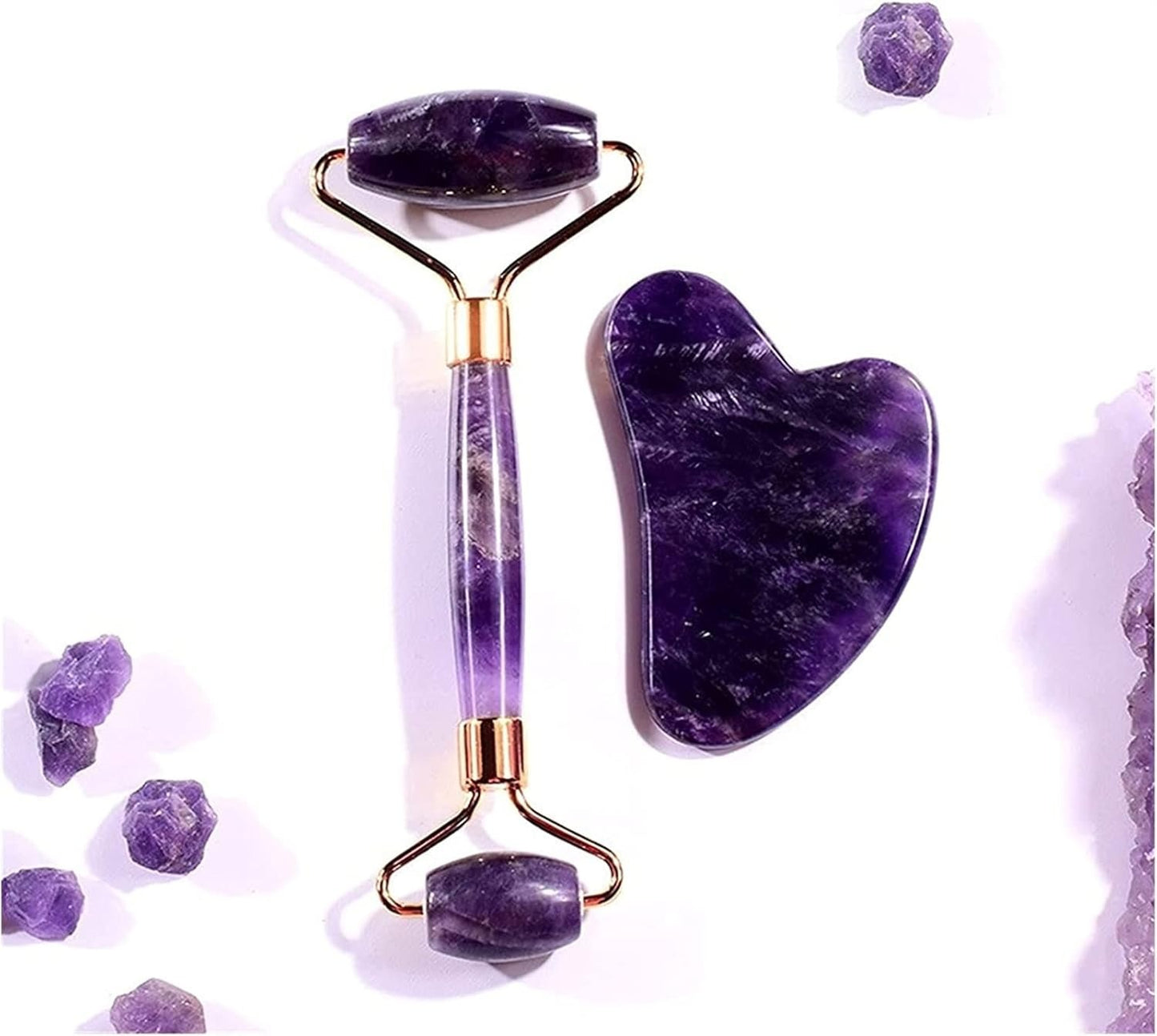 Amethyst Roller Set Heart Shaped Gua Sha Massager